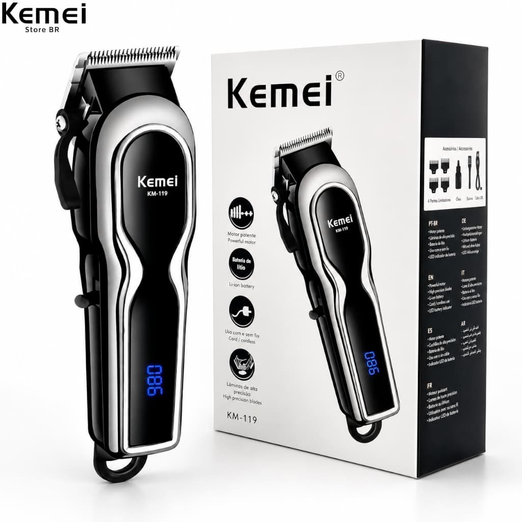 Máquina De Corte Kemei-119 Sem Fio Display Led Premium
