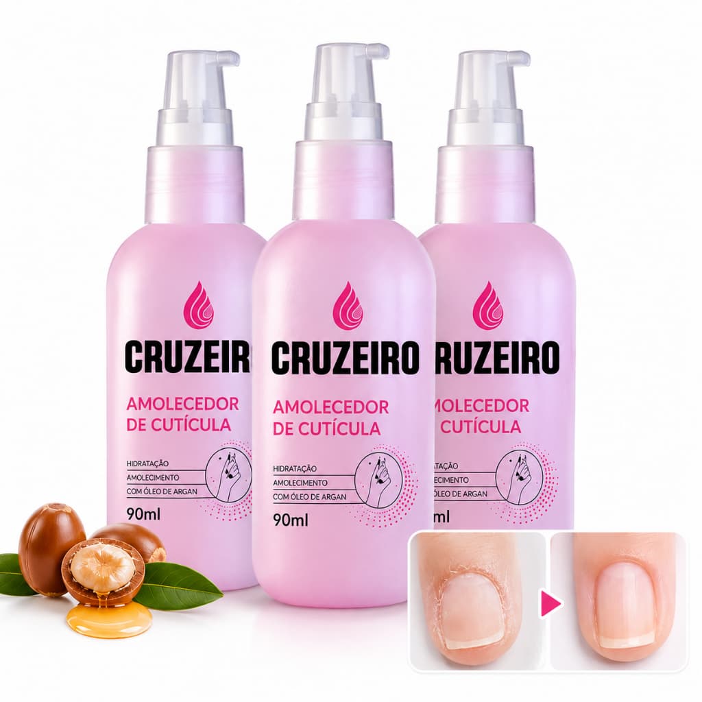 Kit 3 Amolecedor de Cutícula 90ml Cruzeiro oleo argan Manicure Amolece Hidrata Remove Fácil Cutícula