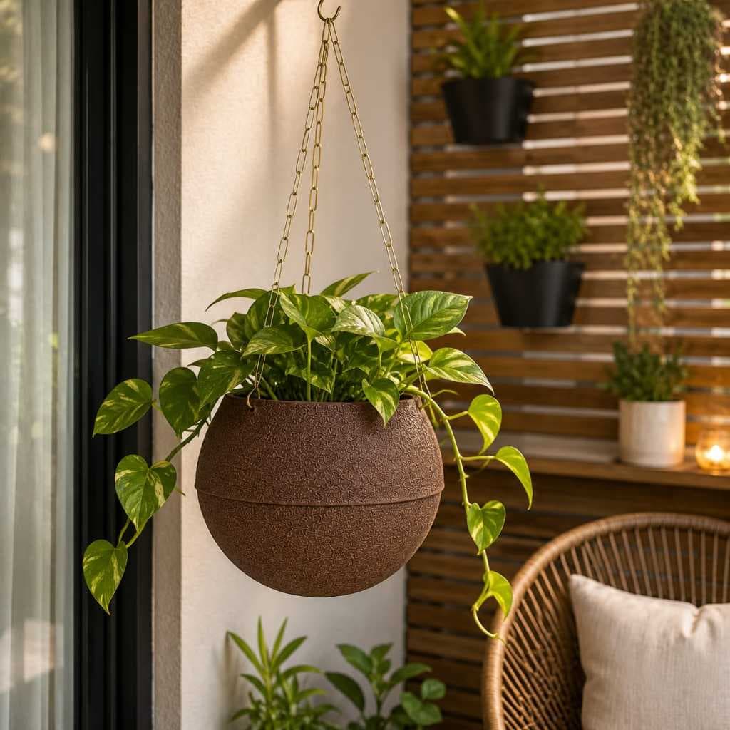 Vaso Suspenso para Plantas Oval Texturizado com Corrente – Vaso Decorativo