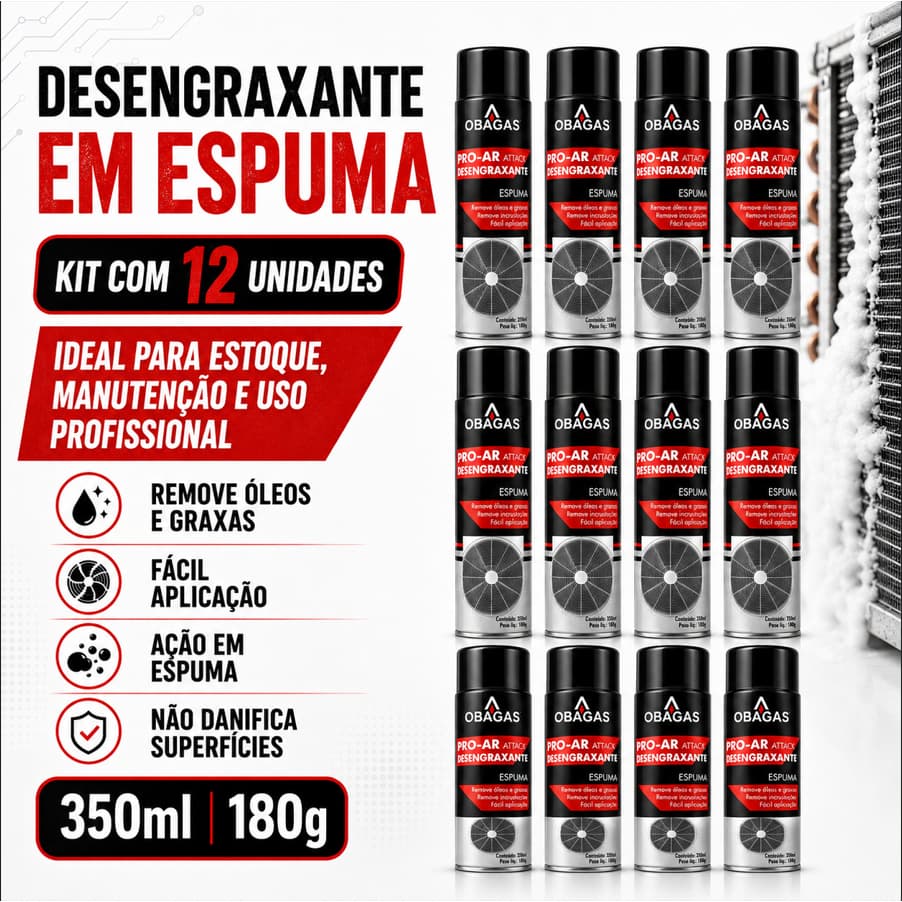 KIT 12 Desengraxante em Espuma Óleos Graxas Incrustações Facil Aplicação