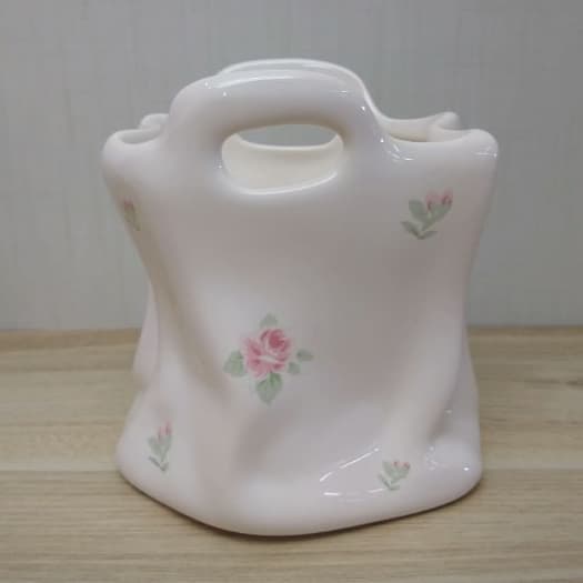 Porta Escovas Sacola Torcida Cerâmica Floral Rosa Porta Pincel de Maquiagem Porta treco