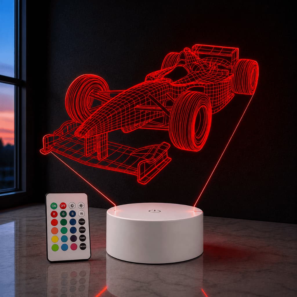 Luminária Led 3d | Fórmula 1 Corrida | Abajur Presente Criativo Decoração Multicores