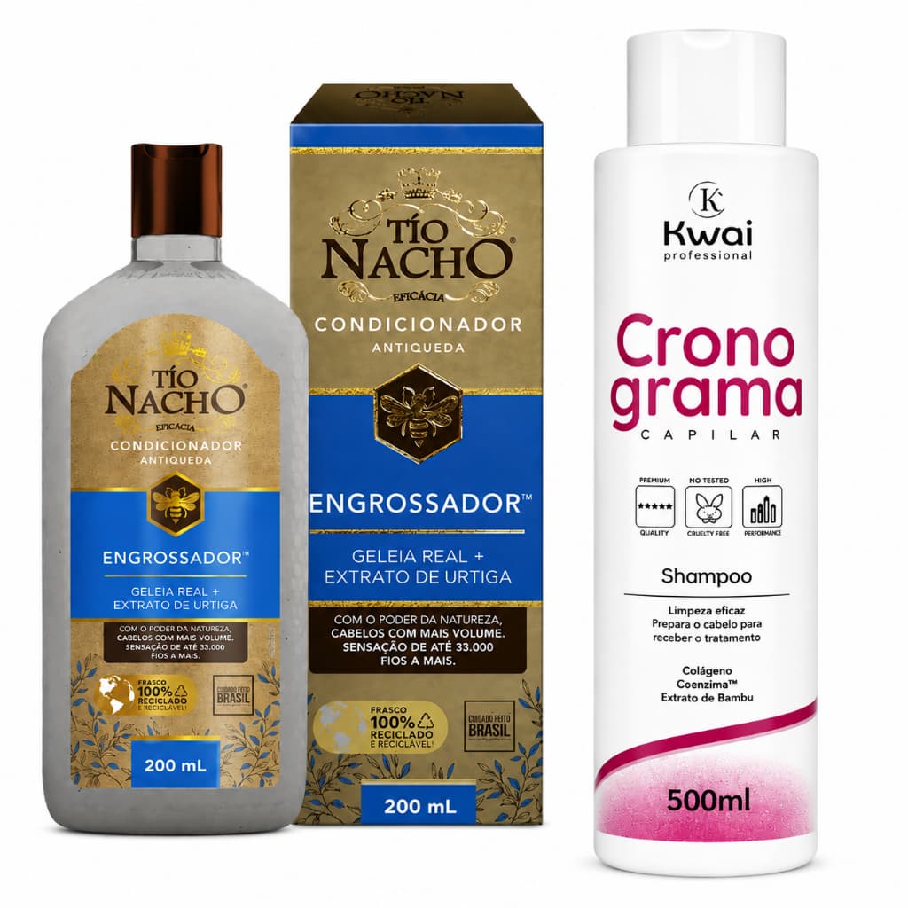 KIT Tio Nacho Condicionador Engrossador + Shampoo Cronograma Hidratação Salão
