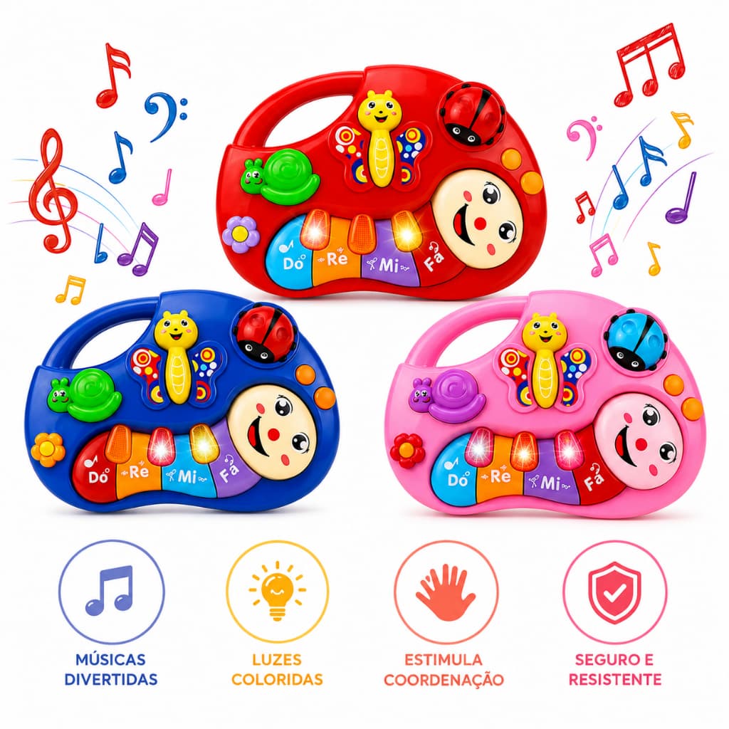 Pianinho Infantil Musical Bebê Teclado Piano Borboleta com Luz e Som Educativo