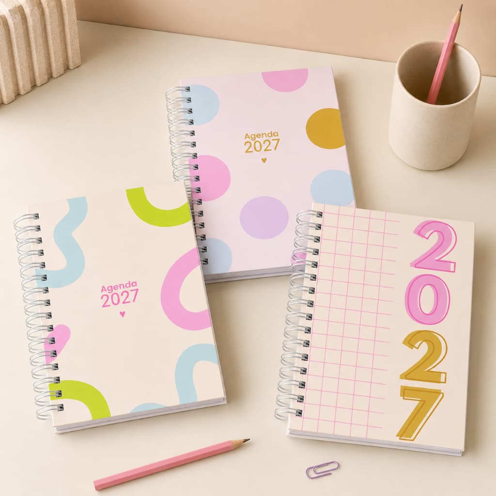 Agenda 2027 A5 Capa Dura Espiral Feminina Escolar Estampada | Coleção Cute School