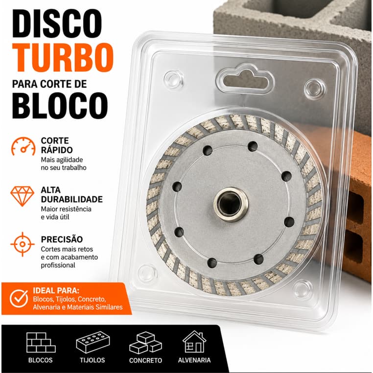 Disco Diamantado Turbo Corte Bloco Tijolo Concreto Alvenaria Pedra Construção Alta Performance