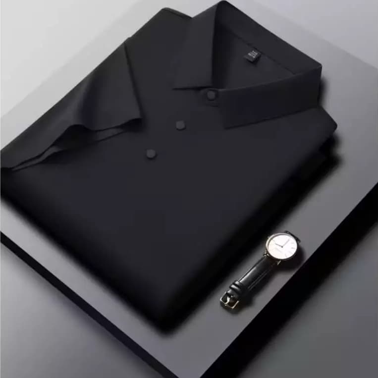 camisa Casual polo masculina cetim gola de lapela tecido gelado