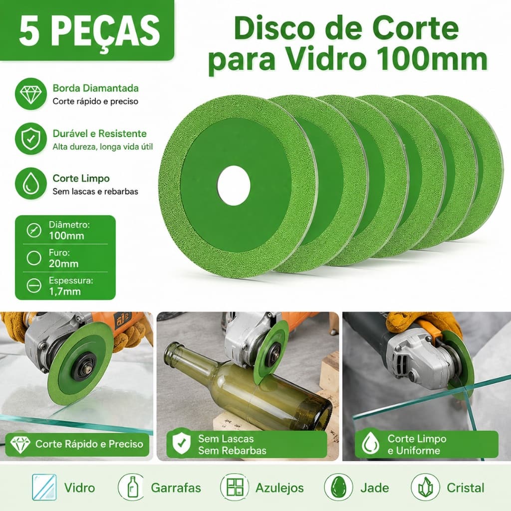 Disco Diamantado Corte Vidro 4 Polegadas 100mm Lâmina Serra para Mármore Cerâmica Porcelana Polimento e Corte Rápido