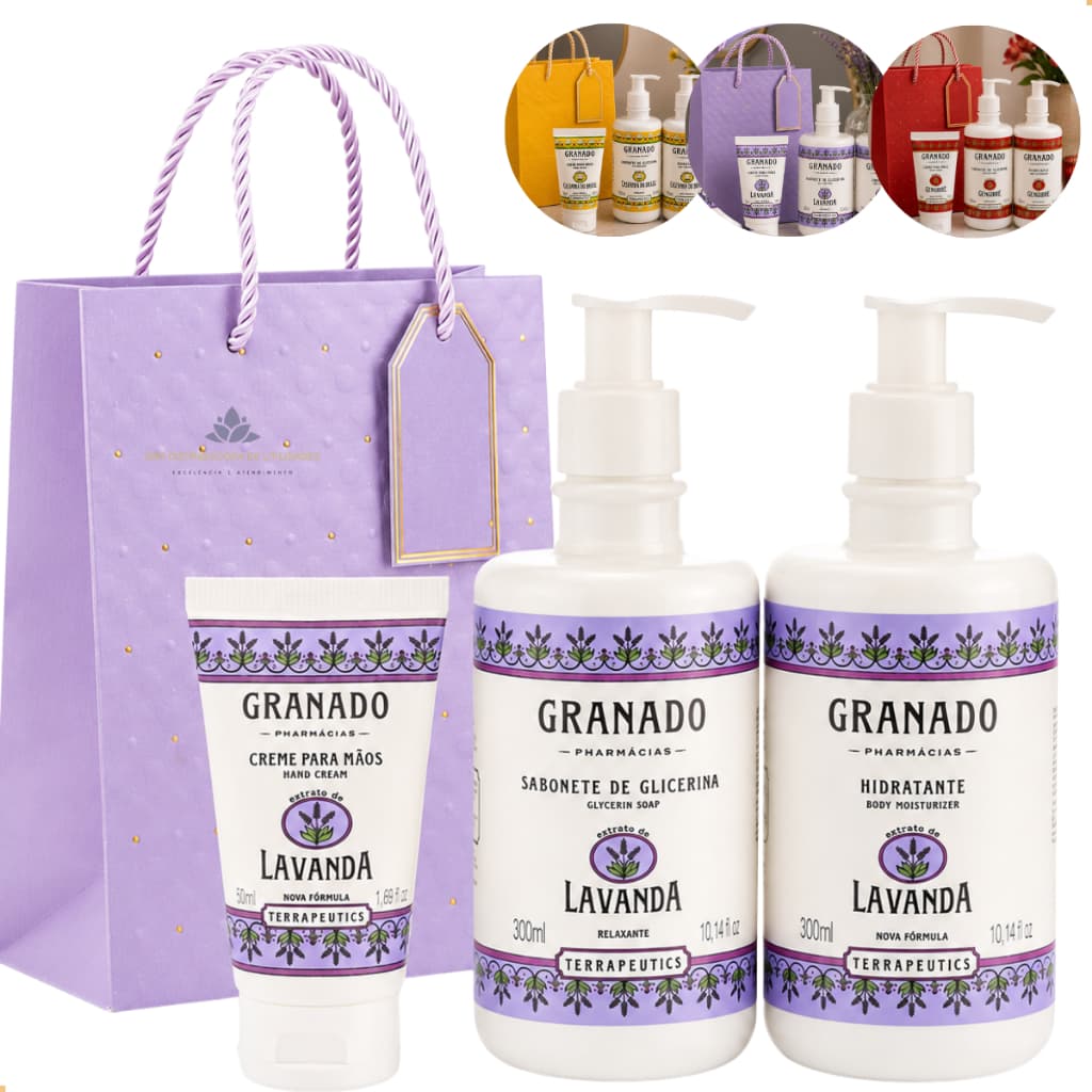 Kit Hidratante Creme Mãos Sabonete Liquido Granado Presente Lavanda
