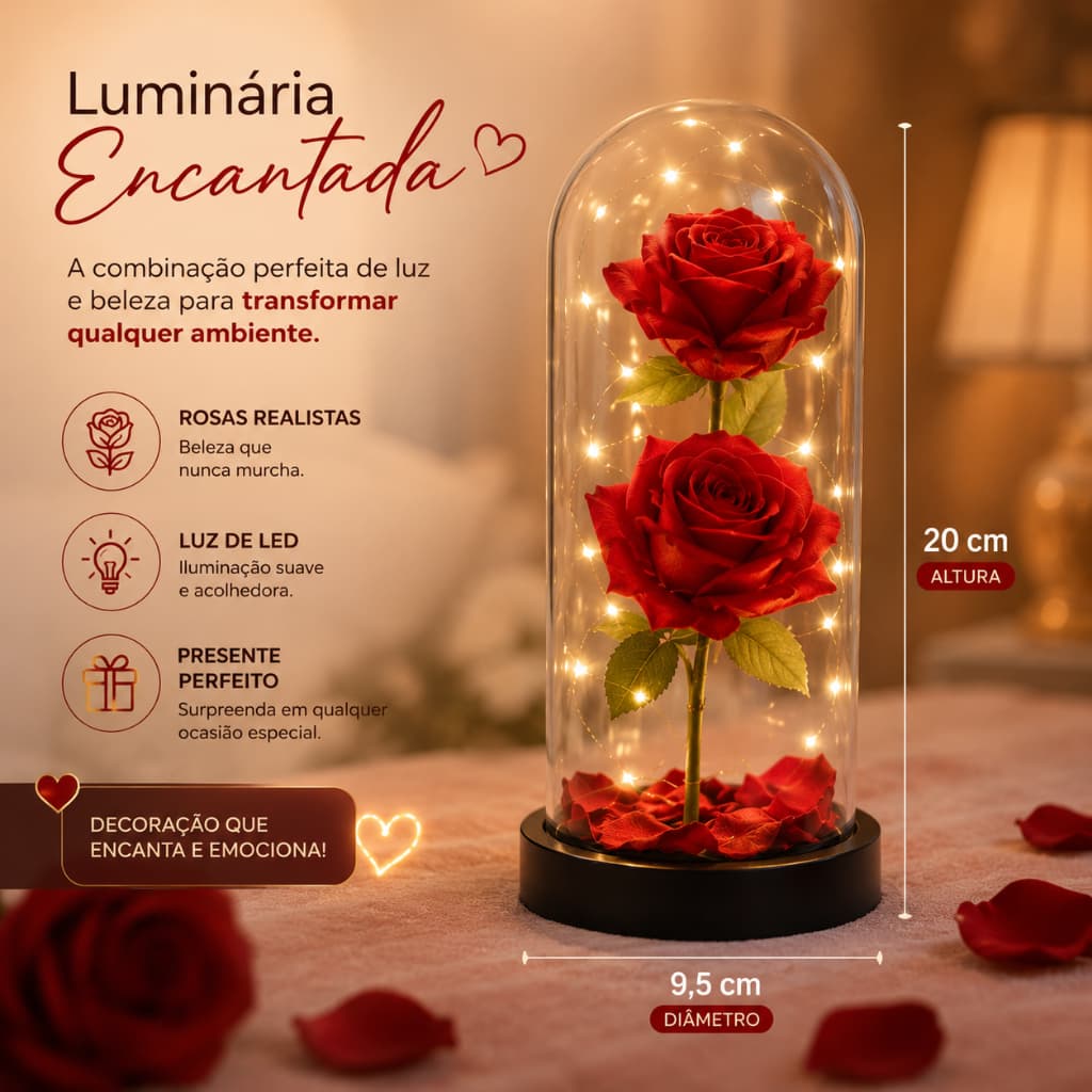Luminária Rosa Encantada LED em Cúpula Decorativa Presente Romântico Quarto abajur Rosas abajur de criado rosa realista