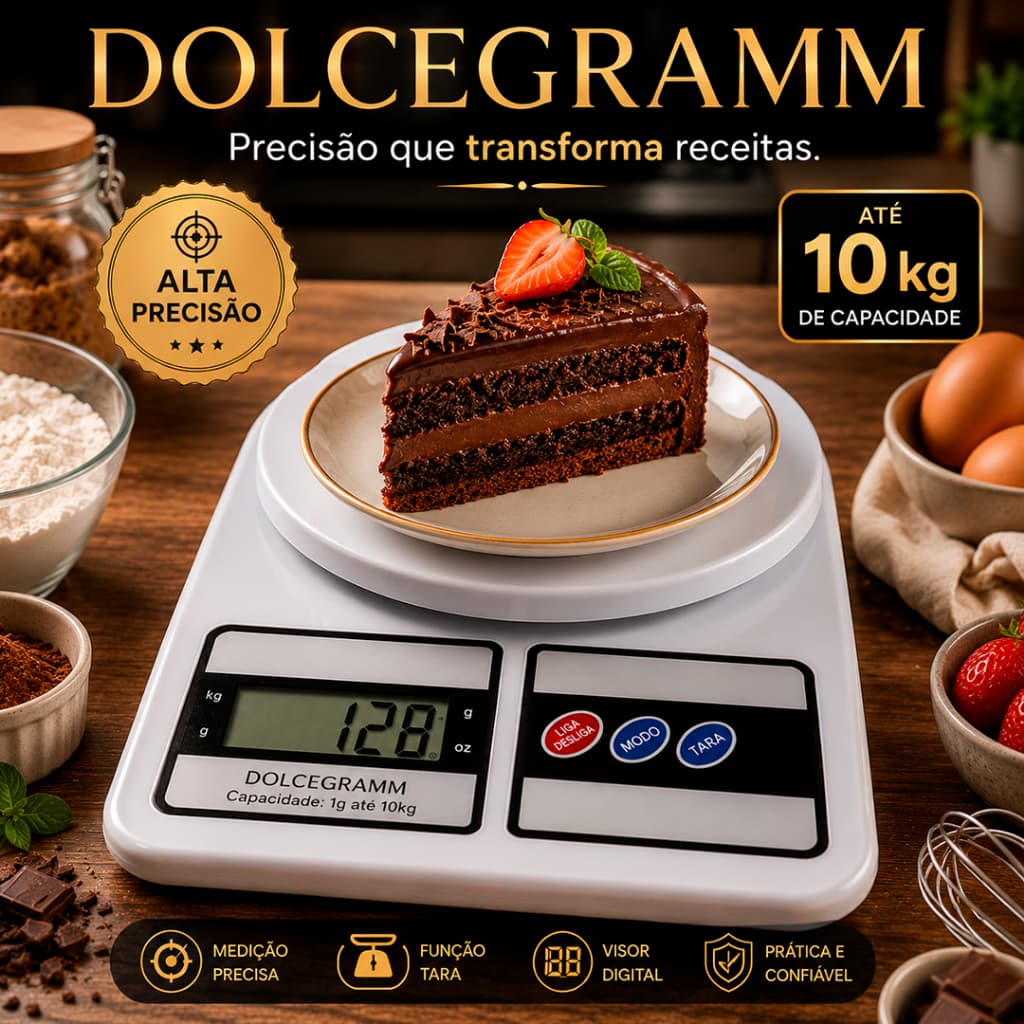 Balança Digital de Cozinha DolceGramm Alta Precisão 10kg com Função Tara