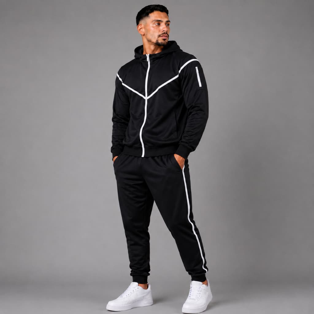 Kit Conjunto Masculino Esportivo Jaqueta com Capuz e Calça Jogger com Zíper nos Bolsos