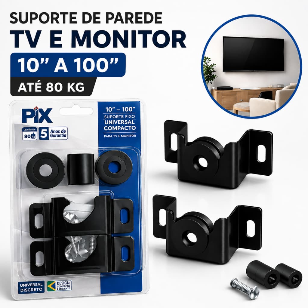 Suporte de  Parede para TV 10 a 100 Polegadas Até 80kg Universal Fixo Monitor Resistente