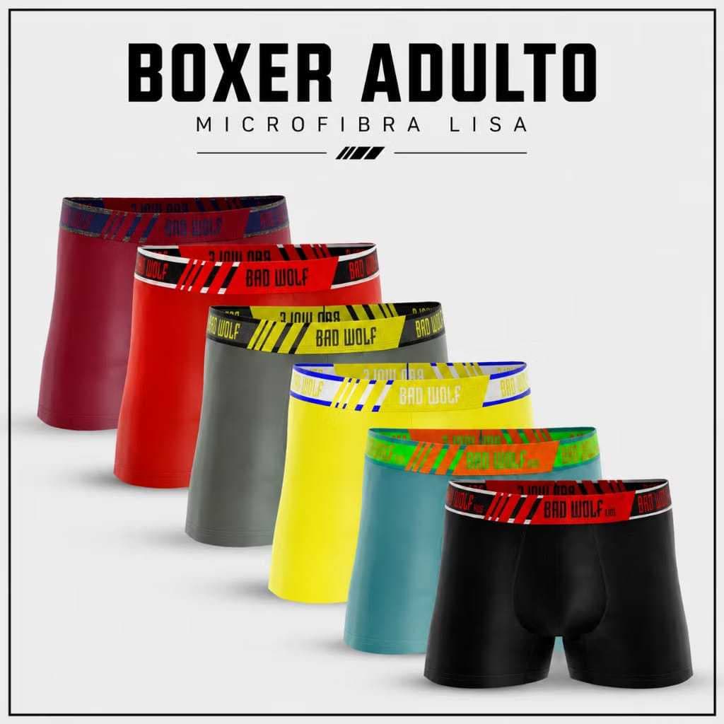 Kit Cueca Boxer Masculina Adulto Microfibra Lisa – 1,2, 3,  ou 5 Unidades