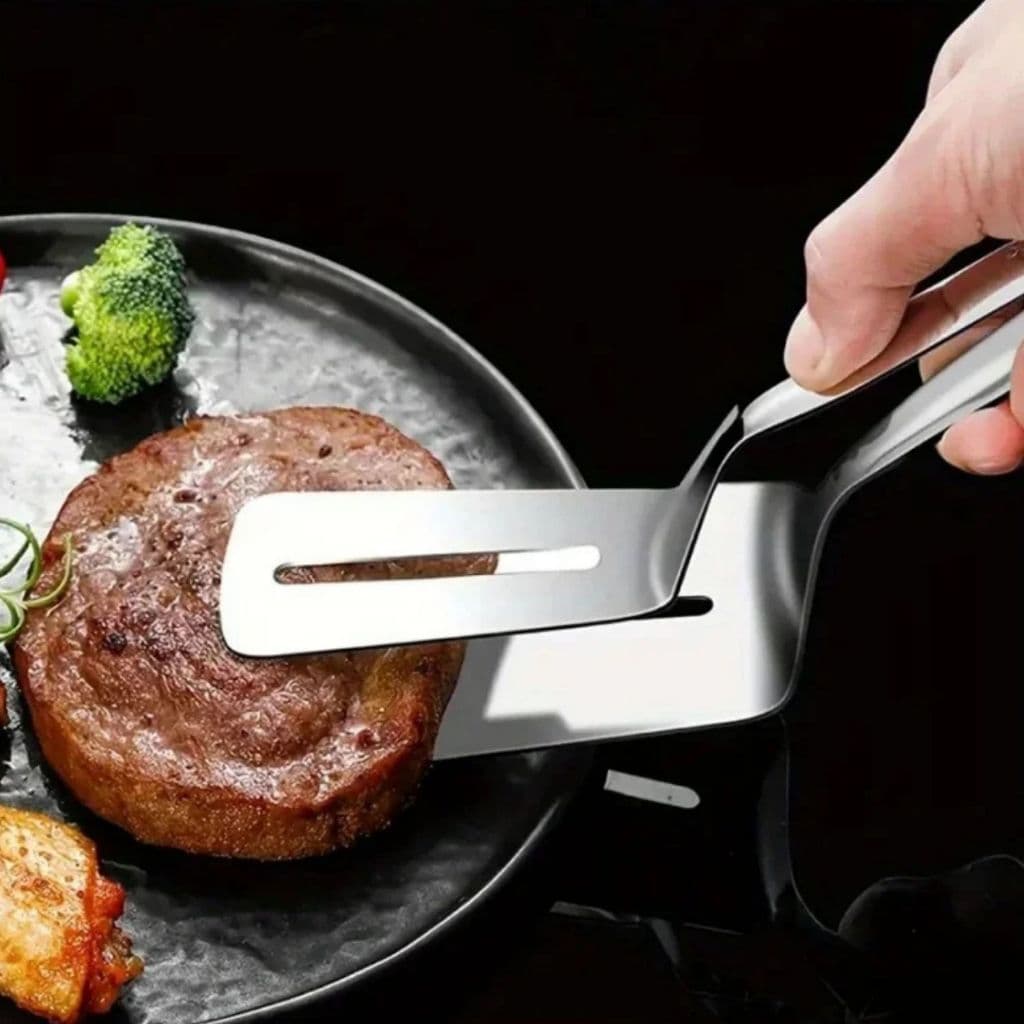Espátula Pinça Dupla Inox 2 Em 1 Pegador E Espátula Cozinha Profissional Resistente