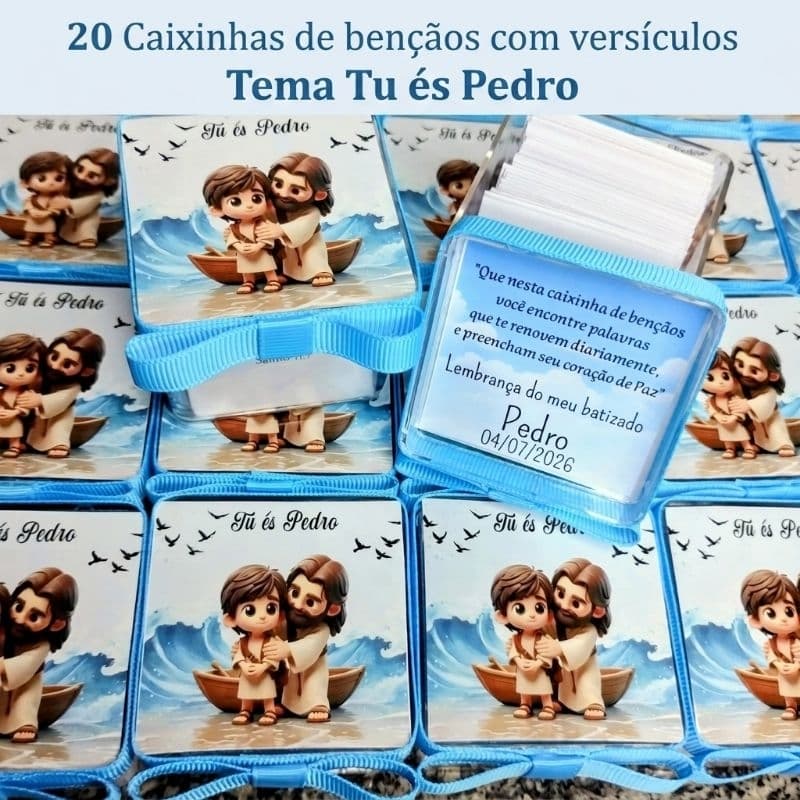 Kit 20 Caixinhas de Bençãos Acrílica 5x5 Lembrancinha Batizado Aniversário Tema Tu És Pedro Aniversário infantil