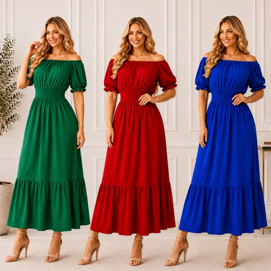 Kit 3 Vestidos Longos Manga Curta Ciganinha Moda Evangelica Lastec Confortável