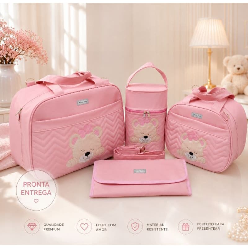 Kit Bolsa/Mala Maternidade Feminino Luxo 4 peças