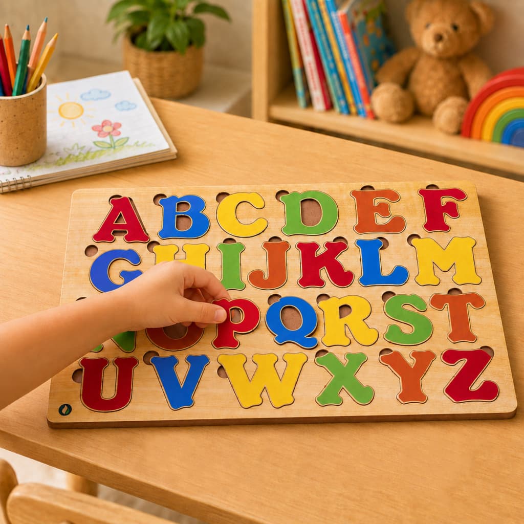 Quebra Cabeça Alfabeto A a Z Brinquedo Educativo Infantil MDF Pedagógico de Encaixe Colorido