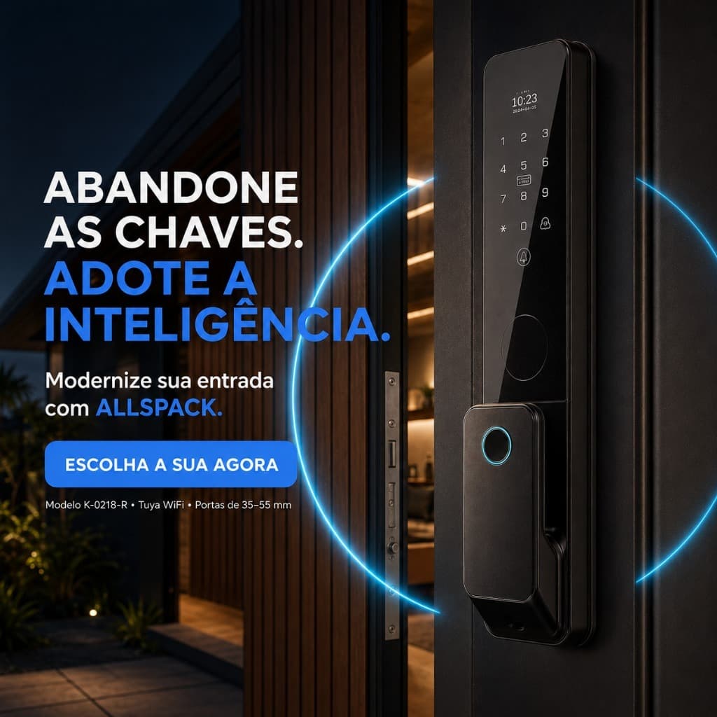 Fechadura Digital Inteligente ALLSPACK WiFi Tuya Biométrica Senha