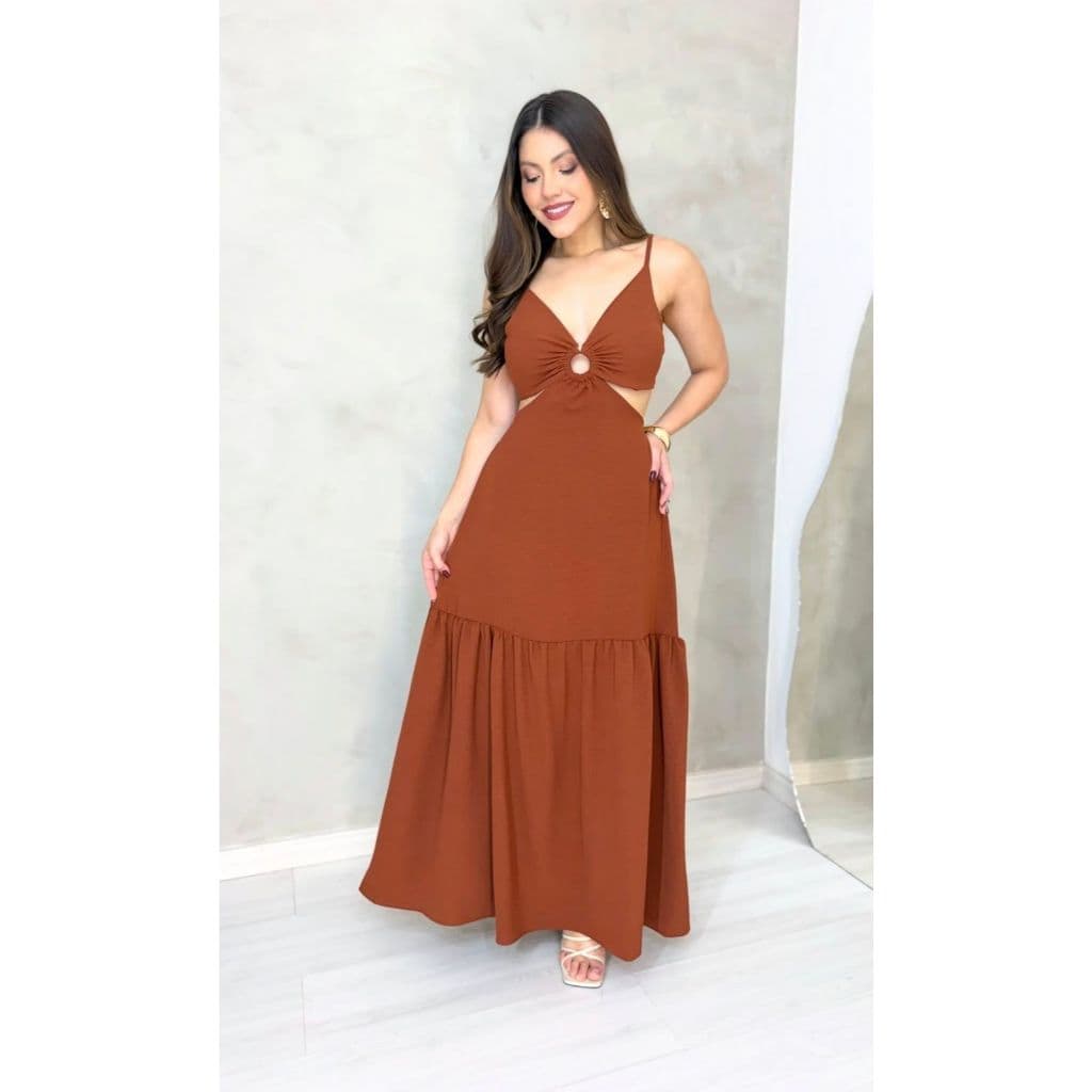 Vestido Argola com Abertura lateral moda feminina elegante vestido festa fresco e confortável