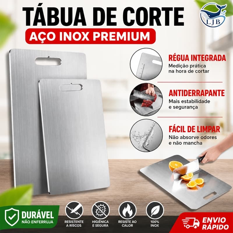 Tábua de Corte Grande 46x30cm Aço Inoxidável 304 Antibacteriana e Antimofo Perfeita para Carnes Legumes e Frutas CB