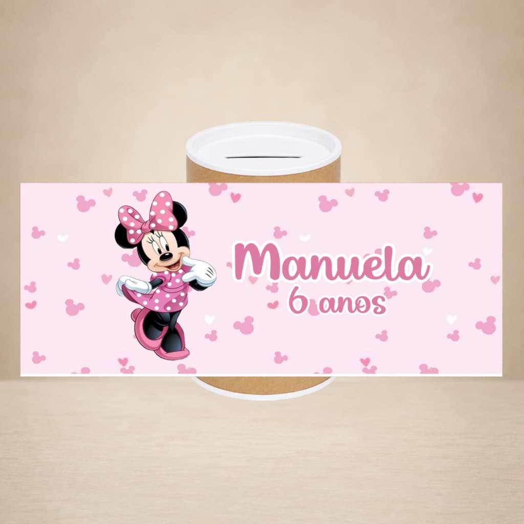 Cofrinho Personalizado Minnie Rosa | Festa Infantil | Kits 9/12/15/24/30 - Envio Super Rápido