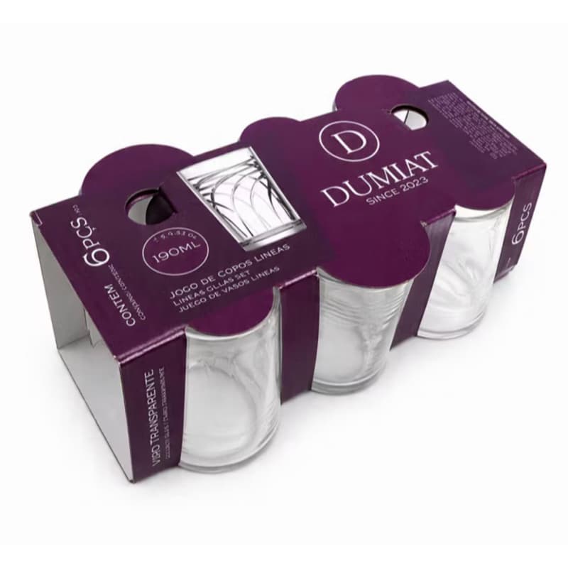 Jogo com 6 Copos De Vidro 190ml Dumiat Água Suco