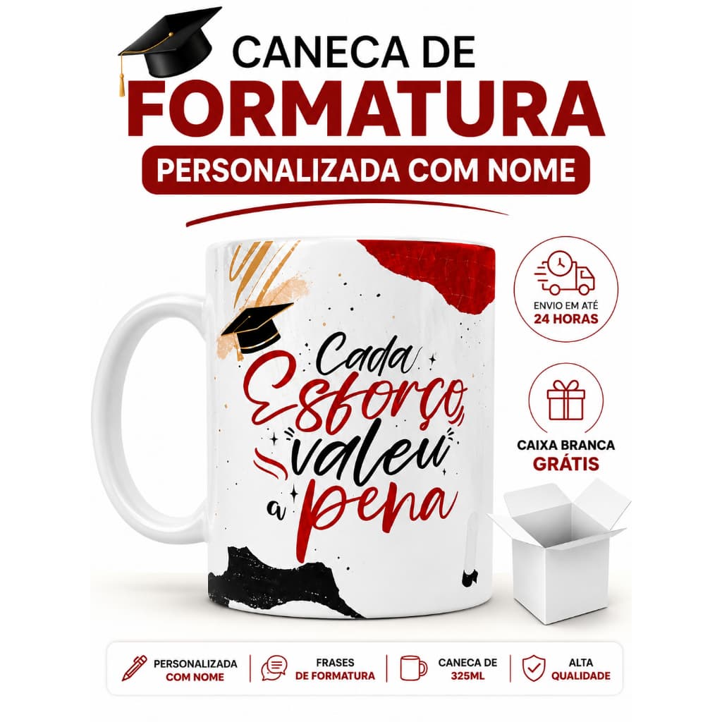 Caneca De Formatura Personalizada com Nome e Frase 325ml | Presente Para Formando