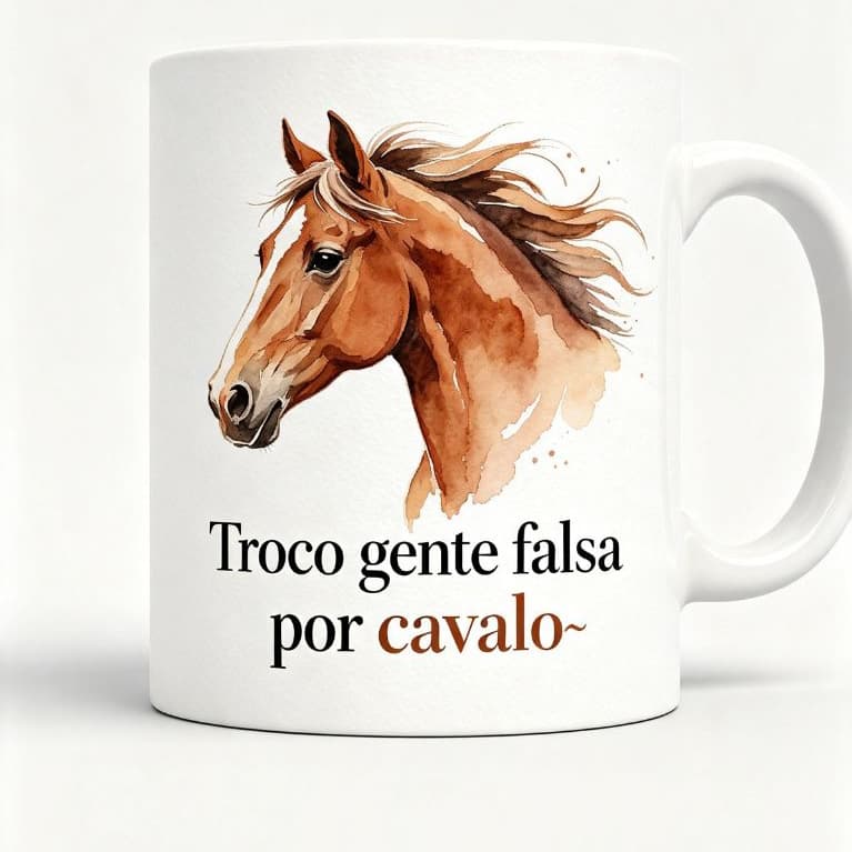Caneca Cavalo Engraçada “Troco Gente Falsa por Cavalo” Presente para Apaixonados por Cavalos