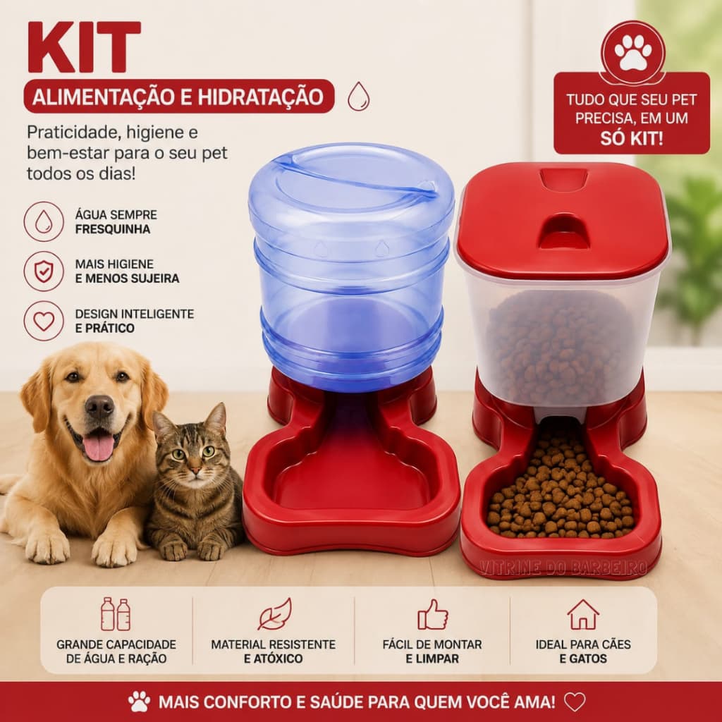 Comedouro+Bebedouro Automáticos Cachorro Porte Grande e Médio
