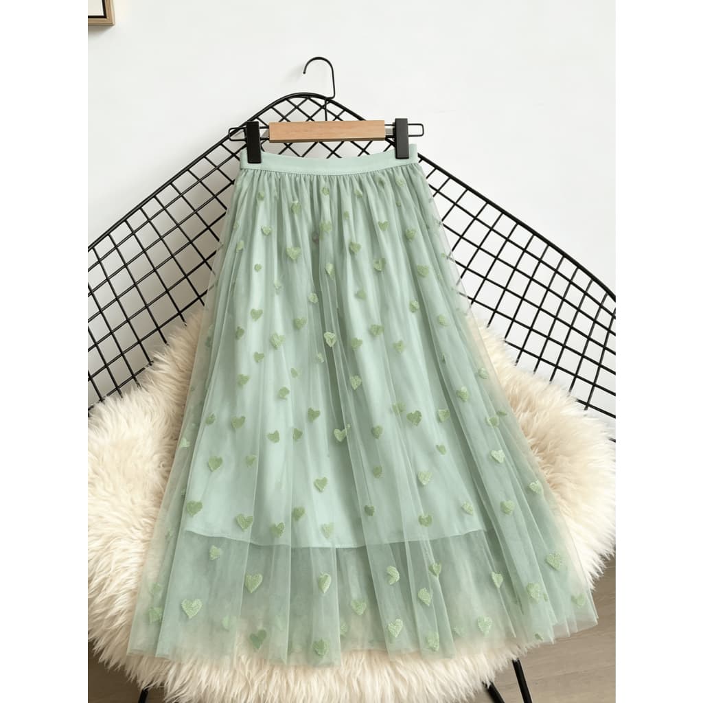 Saia feminina de tule em formato de coração, estilo delicado