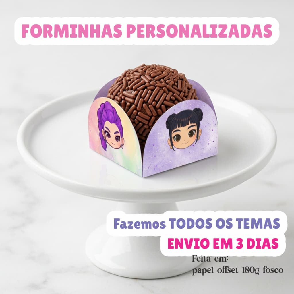 Forminha de Doce Personalizada Aniversário (24 a 96 un) - Todos os Temas | Forminhas Brigadeiro 4 Pétalas Offset 180g