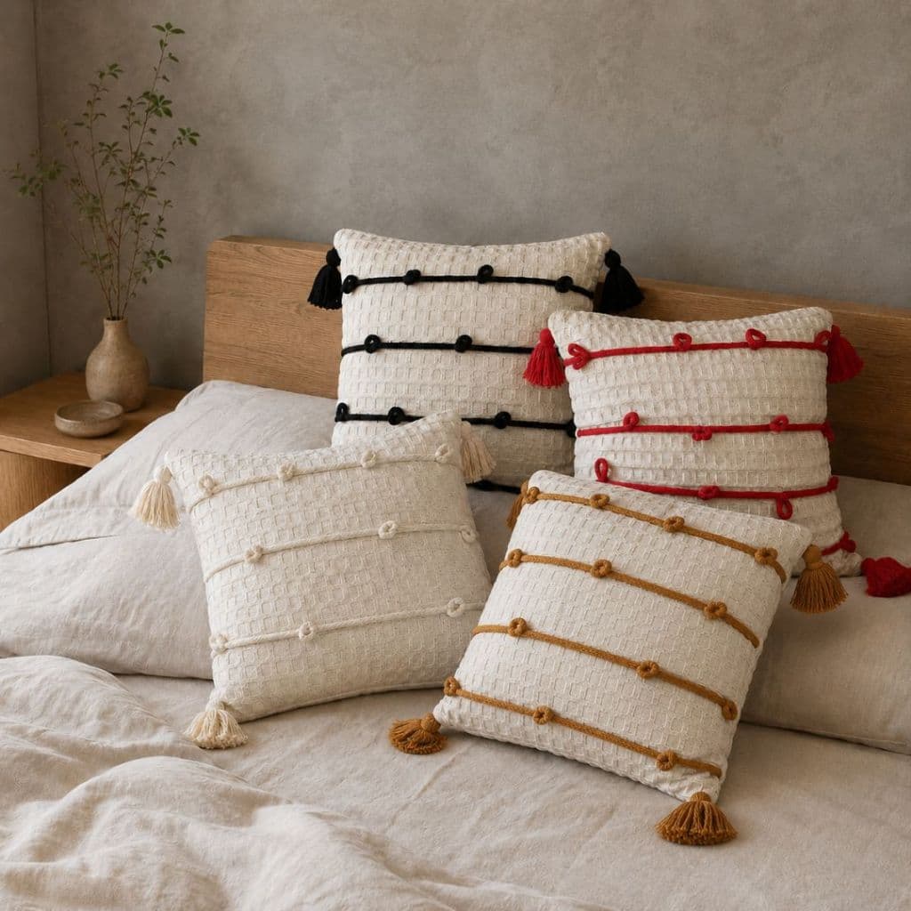 Capa de Almofada Lizie 42X42cm Boho Chic Algodão com Bolinha para Sofá Sala Quarto Elegante