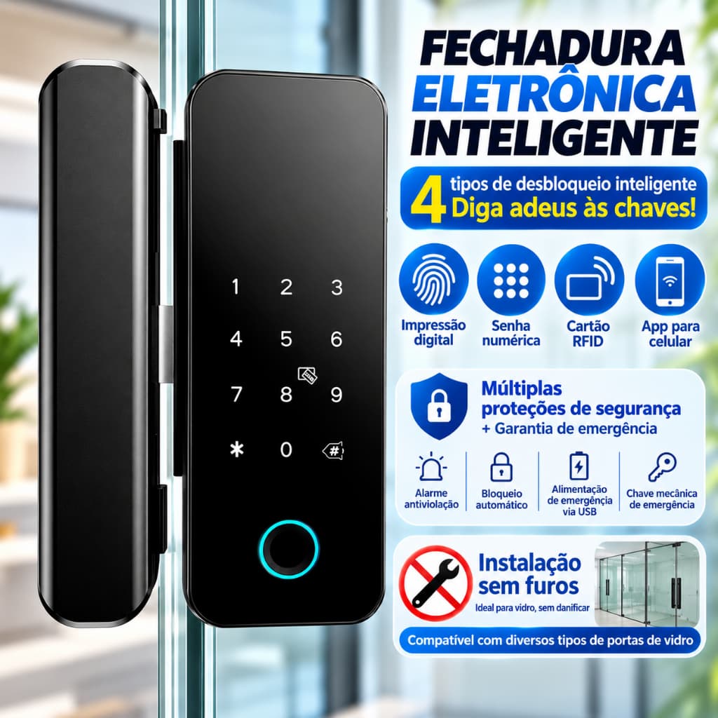 Fechadura de Porta Inteligente WiFi Resistente à Água Eletrônica com Impressão Digital Senha e Cartão