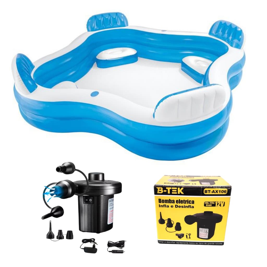 Piscina Inflável com 4 Assentos 990 litros - Intex 56475 + Bomba de ar Elétrico Bivolt 12V