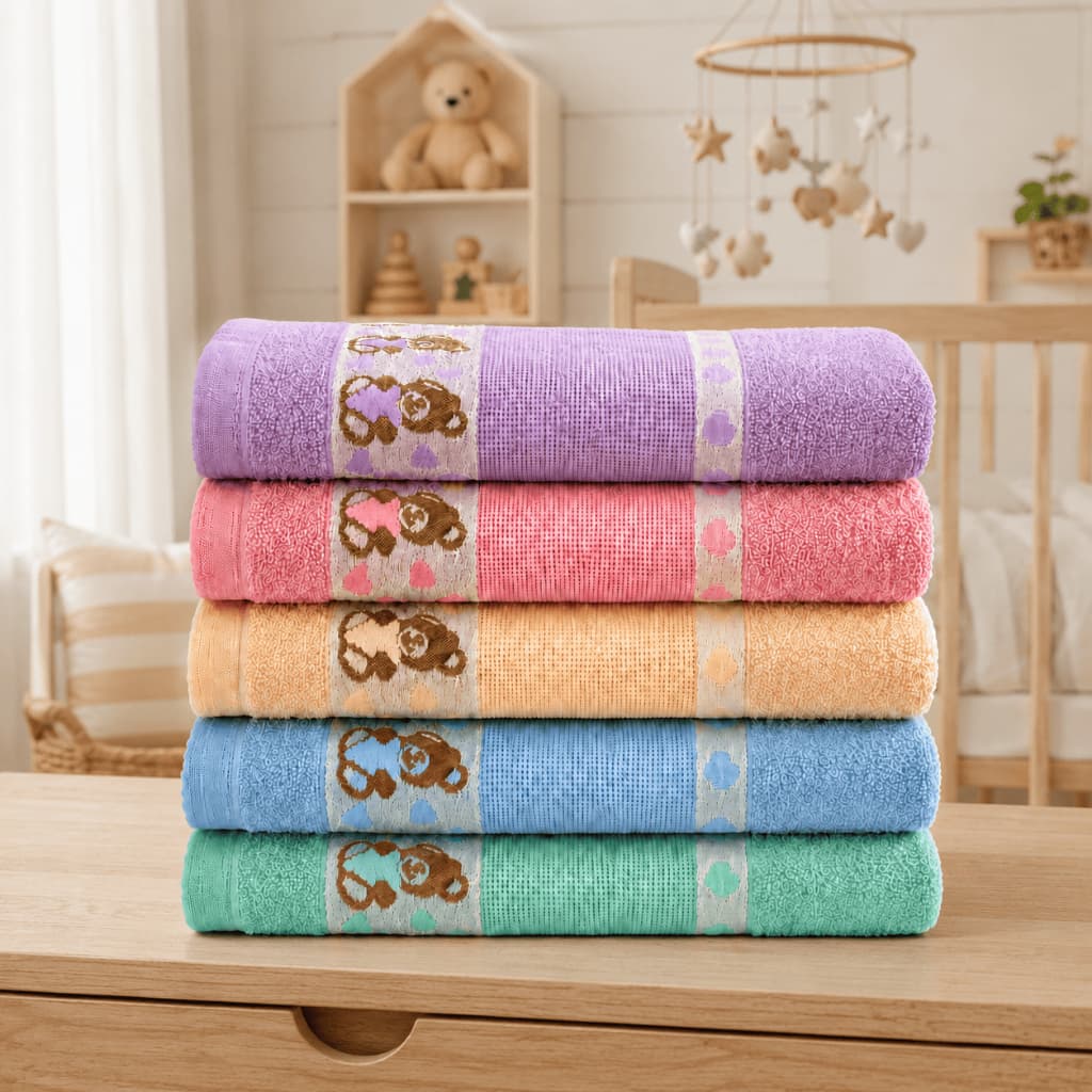 Kit 4 Toalhas de Banho Infantil Menina e Menino Kids Para Bordar Ponto Cruz 100% Algodão Felpuda