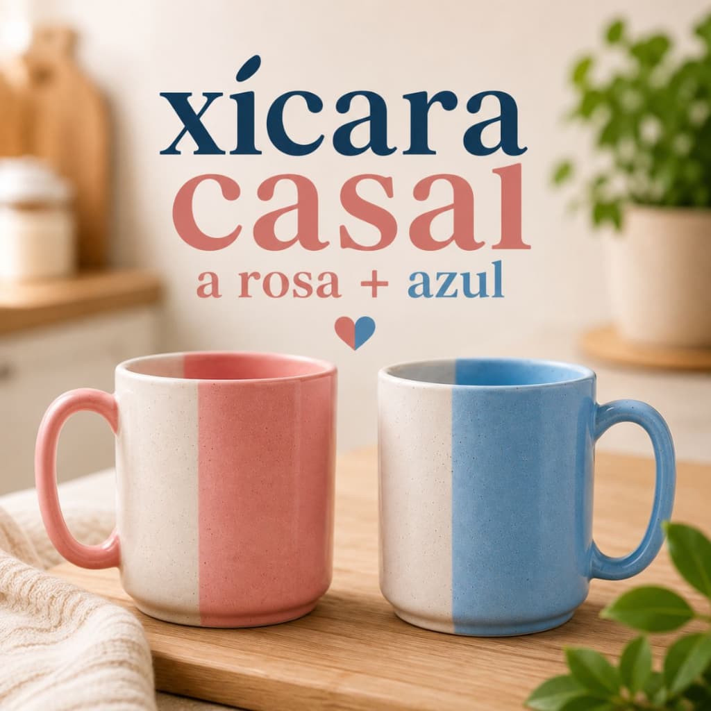 Caneca de Cerâmica Porcelana Casal Kit Canecas Romântica Love (Rosa + Azul ) 210ml Chá e Bebidas Quentes
