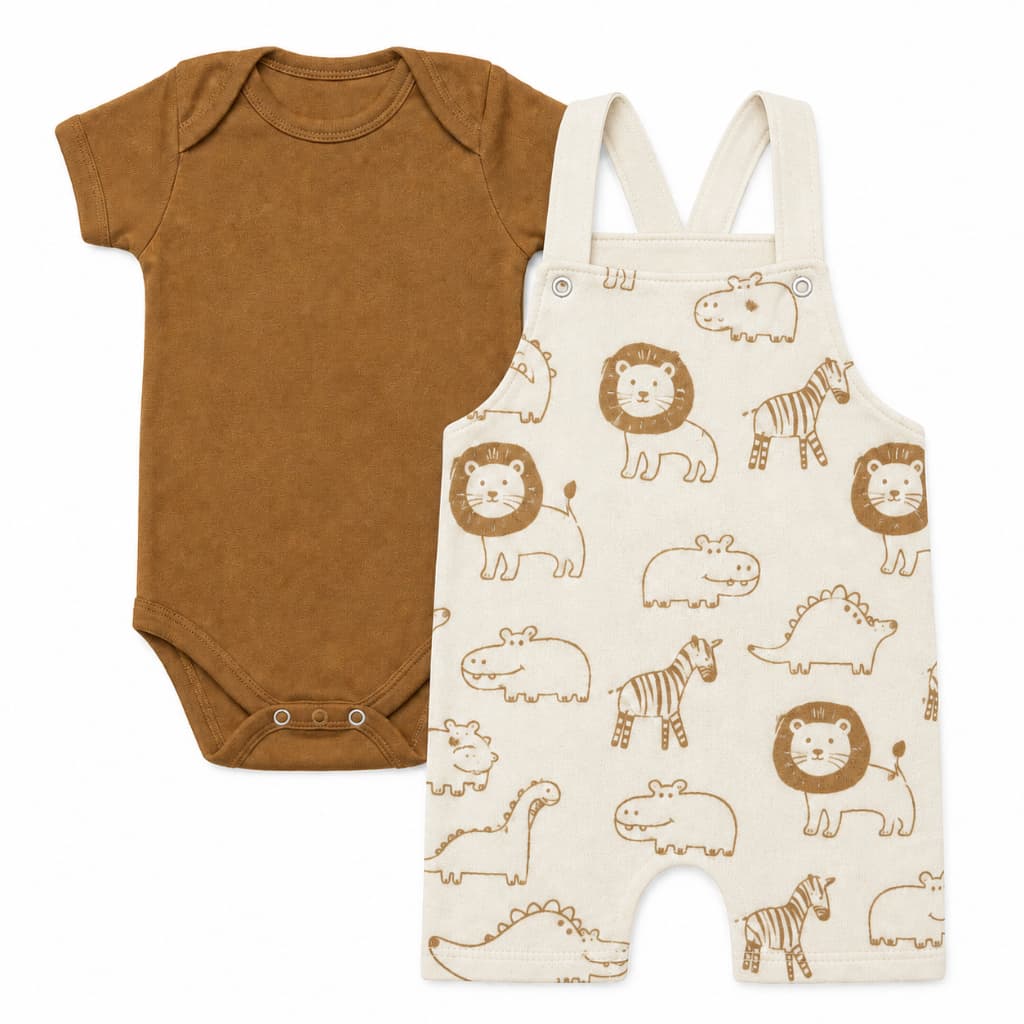 Conjunto Jardineira Bebê Masculina Interativa Roupas de Bebê Conjunto Bebê Verão