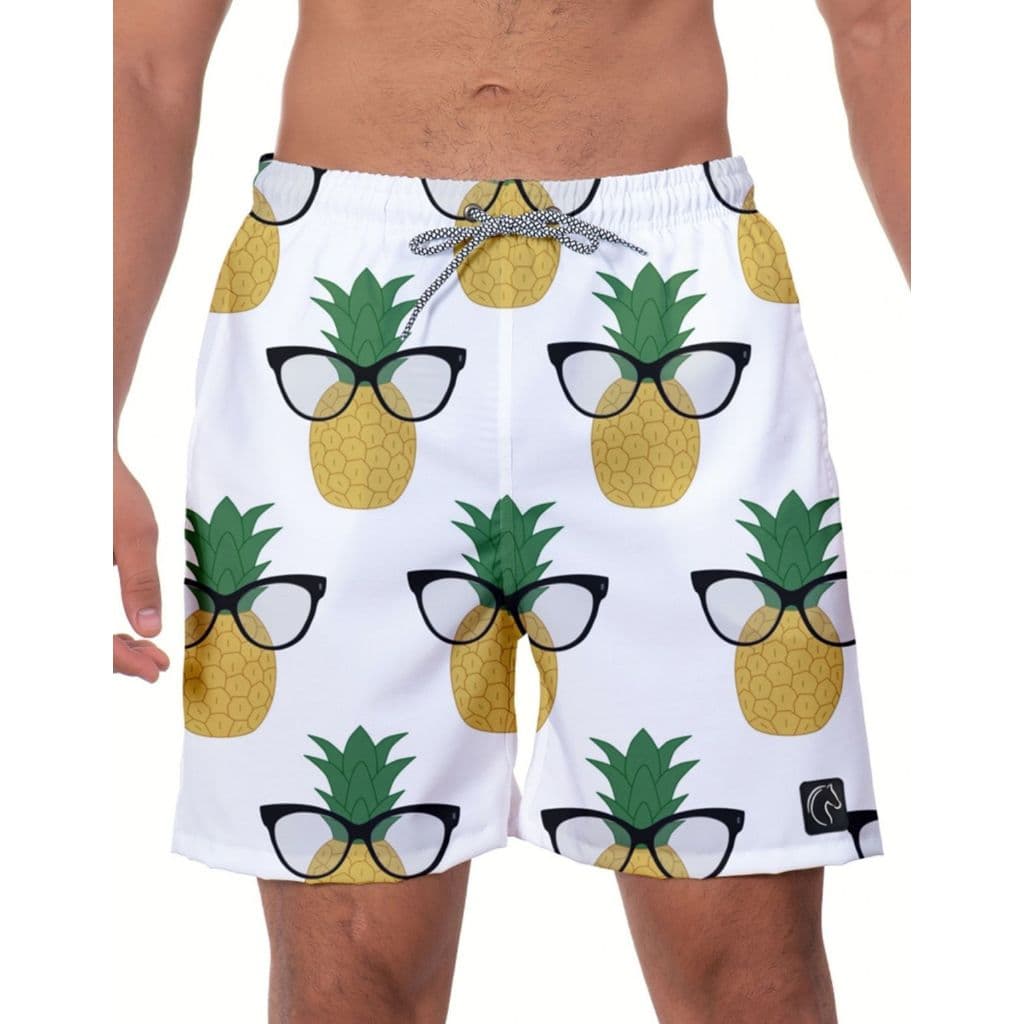 Short Masculino Abacaxi Bermuda Praia Academia Casual Moda Verão Confortável Leve Secagem Rápida Estampado