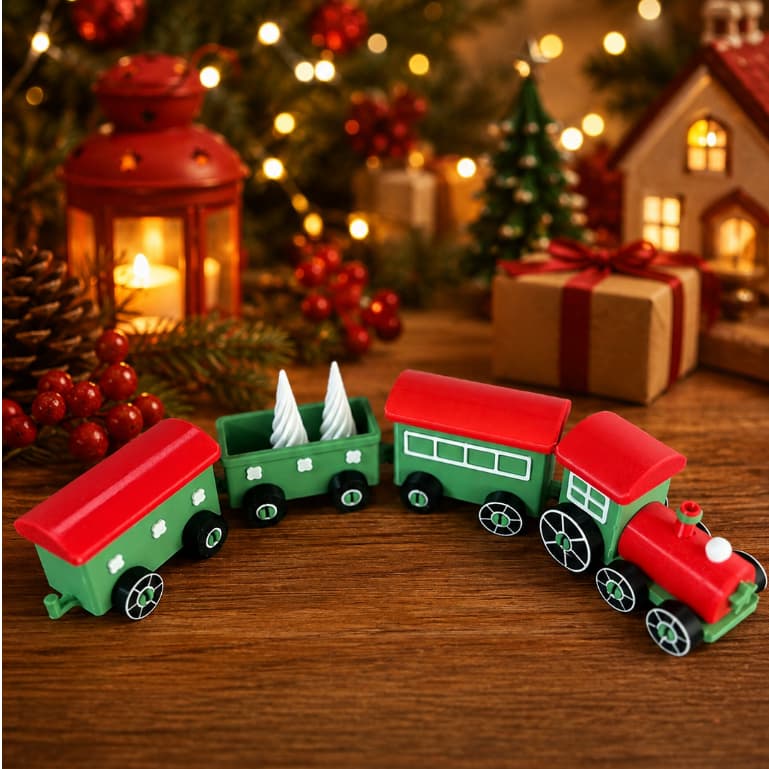 Trem Natalino Decoracao 5 vagoes 28cm Trenzinho de Natal