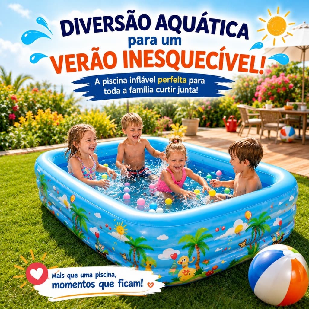 🔥Piscina Inflável Infantil Retangular 3 Anéis |460/300/250 Litros |180/150/126cm