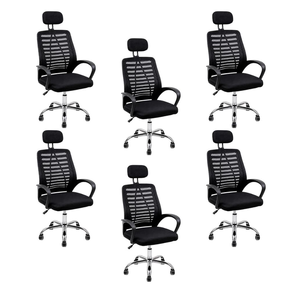 Kit 6 Cadeiras Escritório Diretor Ergonômica Tela Mesh Apoio de Cabeça com Ajuste de Altura Suporta até 120kg