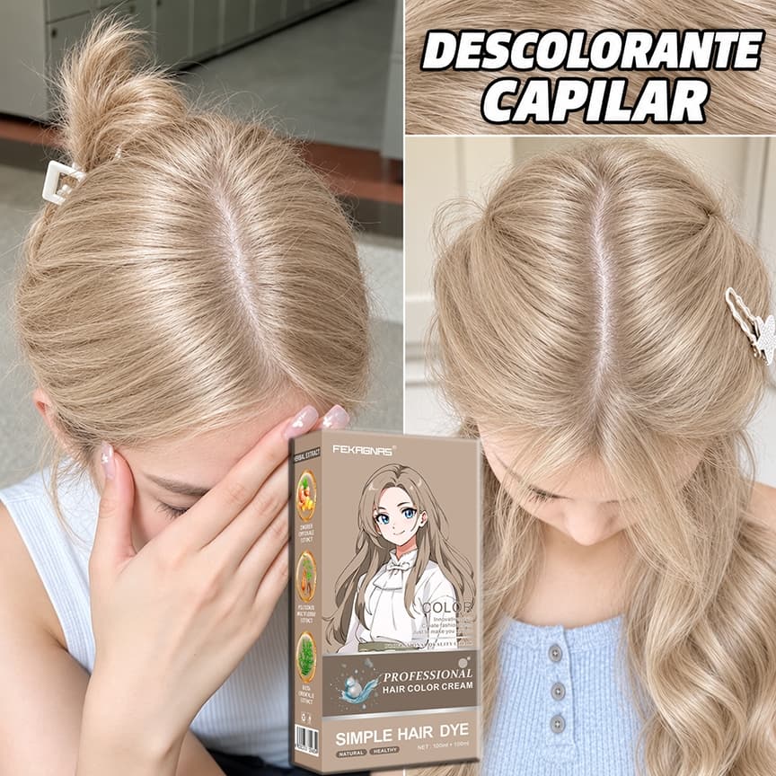 Desbotamento até 6°FEKAGNAS Creme Descolorante Capilar, clareamento uniforme, fórmula suave, fácil aplicação e resultado
