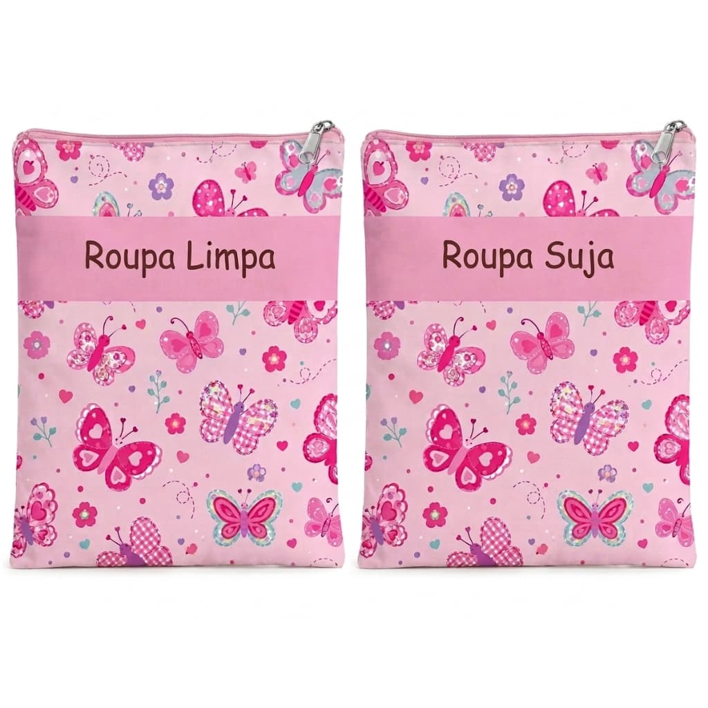 Kit 2 Saquinhos Organizadores Roupa Limpa e Suja Infantil Menina Creche Escola Maternidade Impermeável