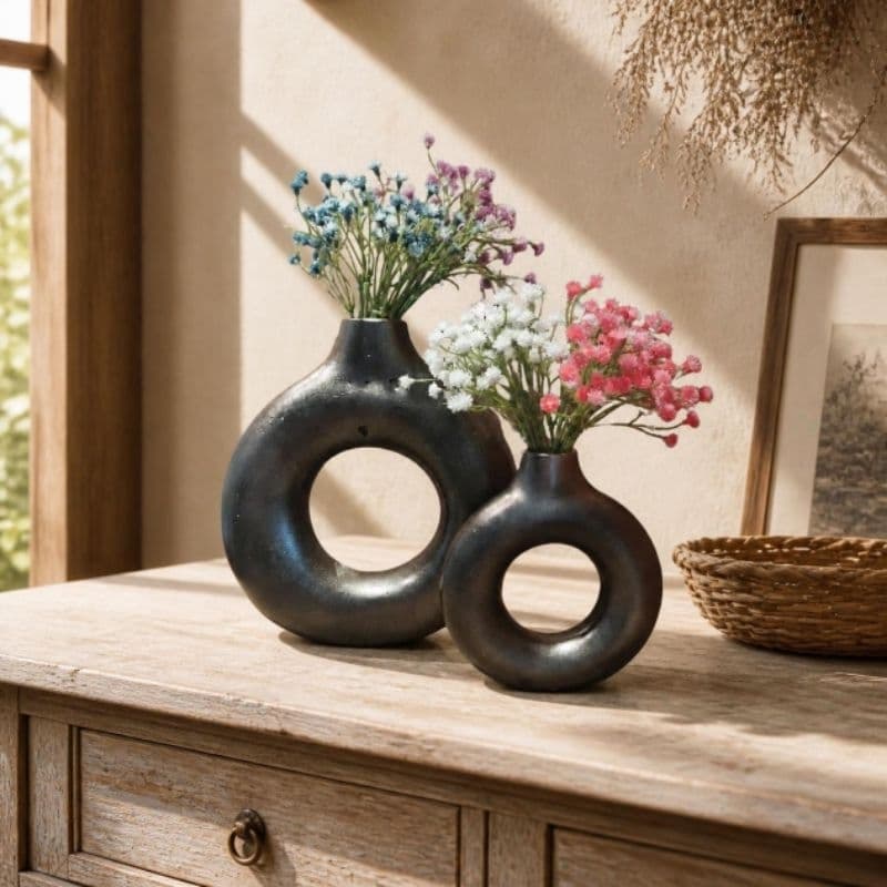 Vaso Decorativo Argola – Feito à Mão em Gesso com Acabamento Sofisticado