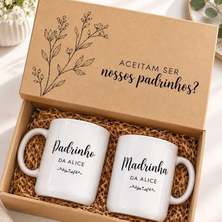 Kit 2 Canecas e Caixa MDF Personalizadas Para Padrinhos de casamento,dindos,pais dos noivos,madrinha