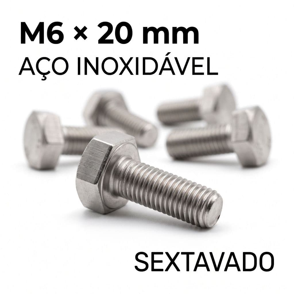 Parafuso Sextavado Aço Inox 304 M6x20 mm Rosca Soberba Inteira 100 Unidades Mofuso