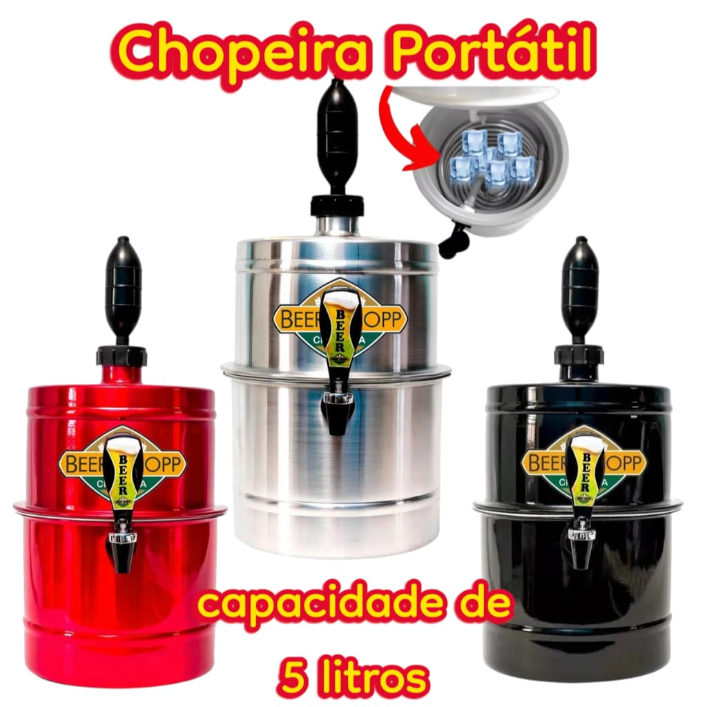Chopeira  Portatil com torneira Italiana 5,1 Litros em Alumínio - abastecimento a gelo
