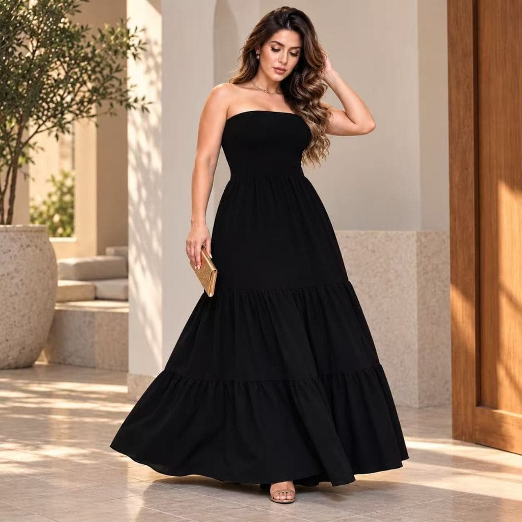 Vestido Longo Feminino Tomara que Caia com Lastex Saia em Camadas Elegante Tamanho Único Veste 38 ao 44